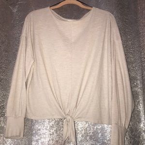 Beige tie front casual top